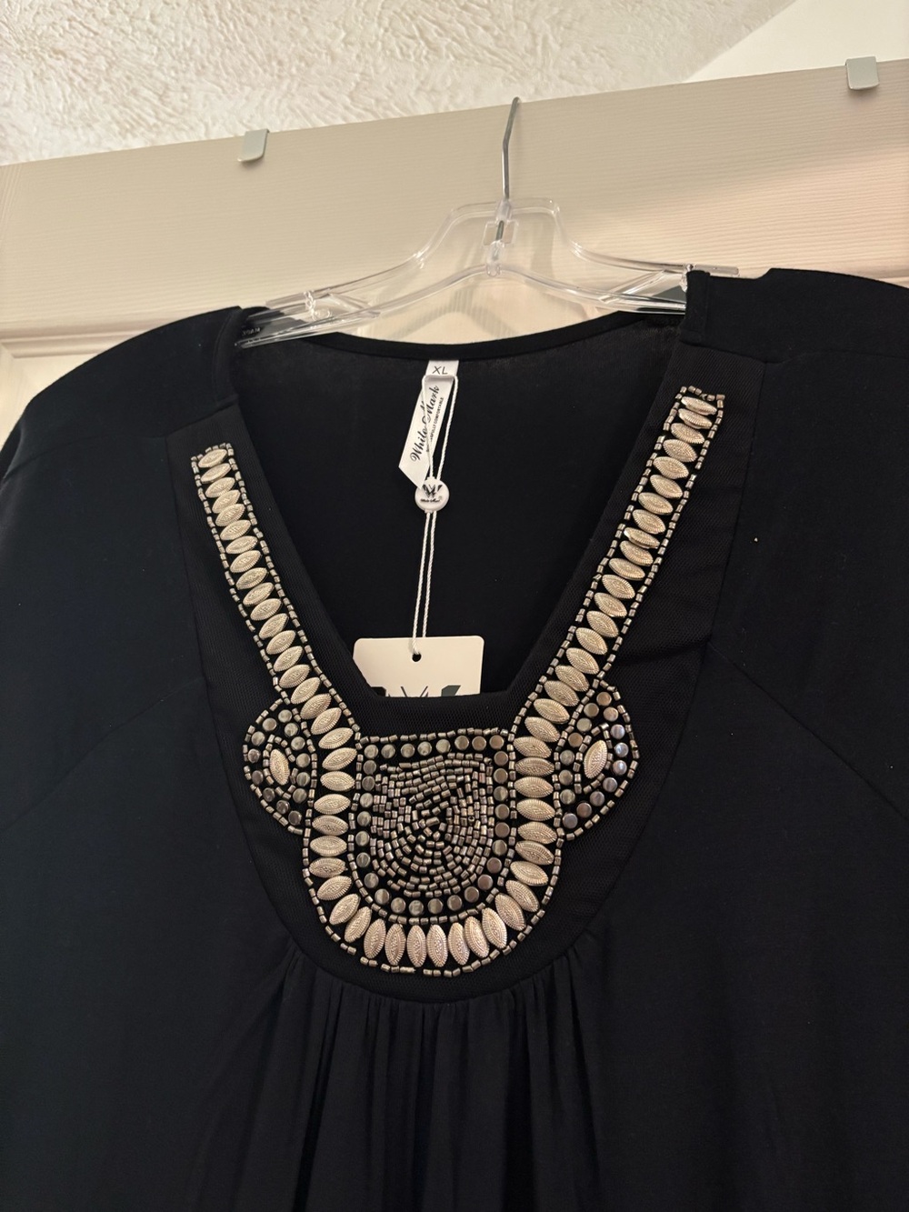 Brand new White Mark Embellished Black V-Neck Tunic Top with Shark fin bottom